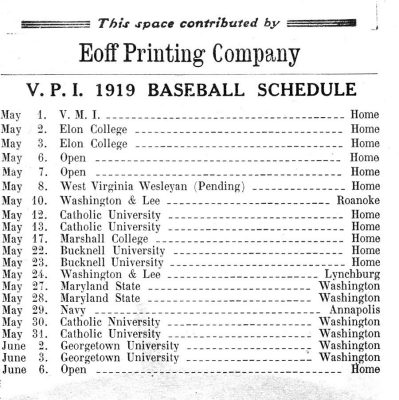 1919 Baseball Schedule