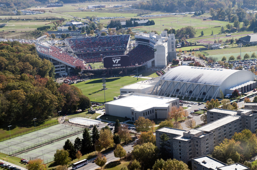 aerial view of Lane Stadium, Coliseum, campus