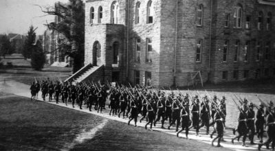 Cadets Marching Past the YMCA Building