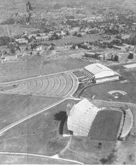 Aerial view of stadium and coliseum