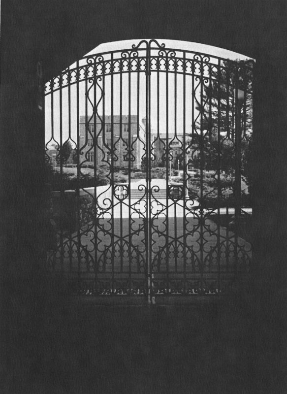 Looking though Burruss Hall tunnel gate