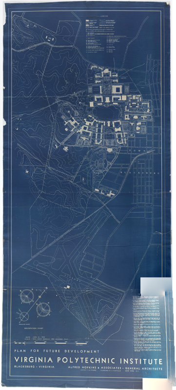 blueprint map of the campus plan from 1950