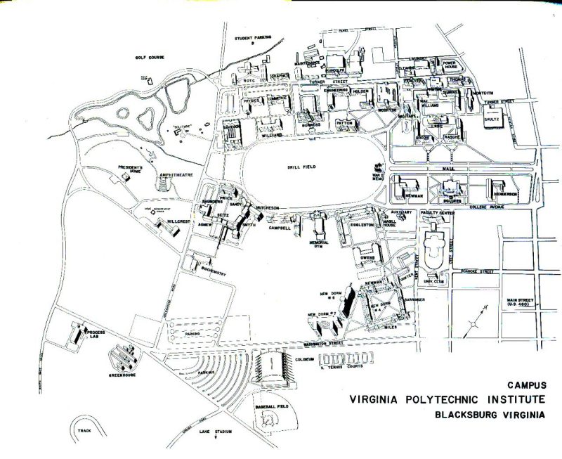 Map of Virginia Tech campus from 1965 catalog