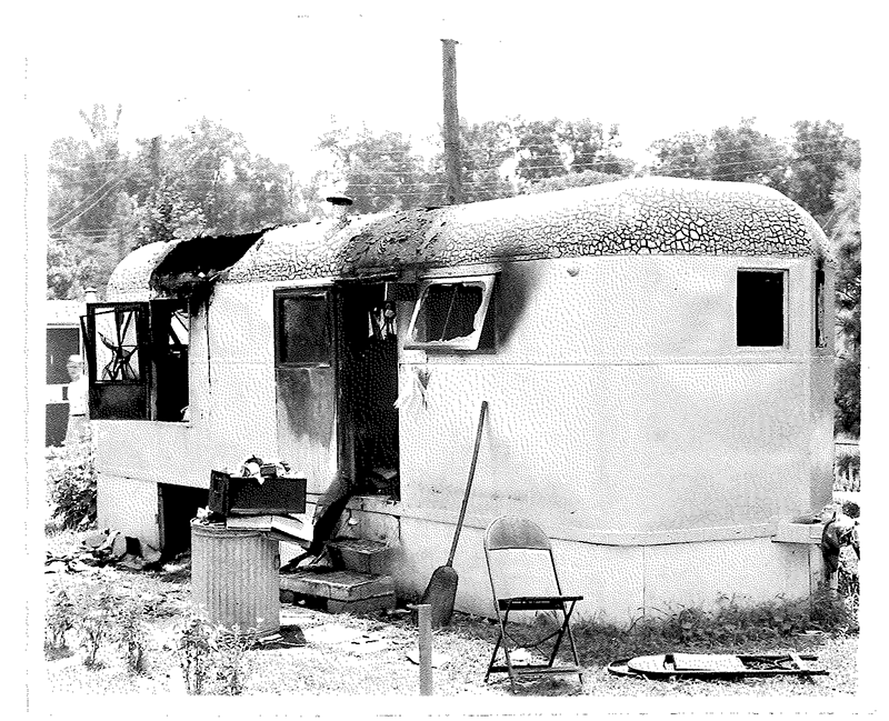exterior of burned trailer